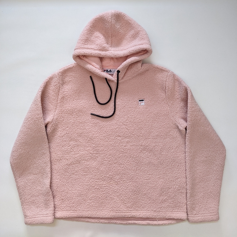 Fila sherpa teddy fleece pink hoodie, size medium